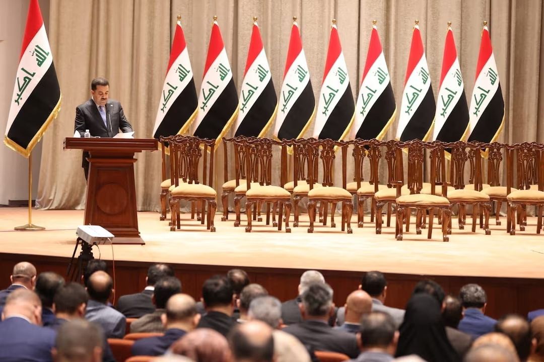 Iraqi Prime Minister Mohammed Shia al-Sudani speaking at the parliament in Baghdad, Iraq, October 27, 2022 