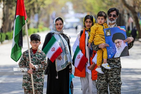 A scene of state-sponsored Quds Day rallies in Bojnord, North Khorasan province (April 5, 2024)