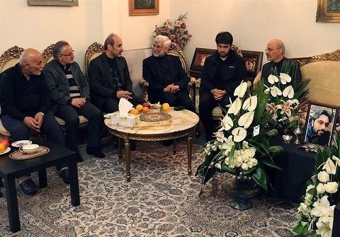 Iranian hardliner politician and diplomat Saeed Jalili (center) during a visit to Peyman Jebelli’s brother (right) who lost his son in IRGC’s shooting down of the Ukrainian flight PS752  (file photo)