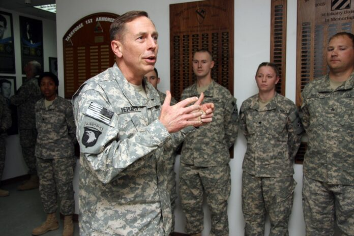 Gen. David Petraeus, commander of US Central Command, speaks to soldiers from the 4th Infantry Division, Multi-National Division – Baghdad, on Dec. 25, 2008.