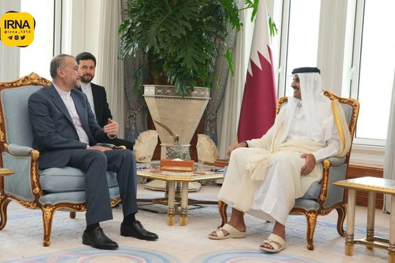 Iran’s Foreign Minister Hossein Amir-Abdollahian (left) during a meeting with Emir of Qatar Tamim bin Hamad Al Thani in Doha on June 20, 2023