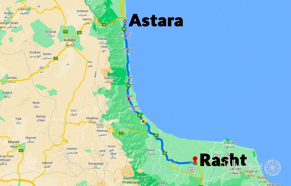 The Astara-Rasht railway on the Caspian Sea