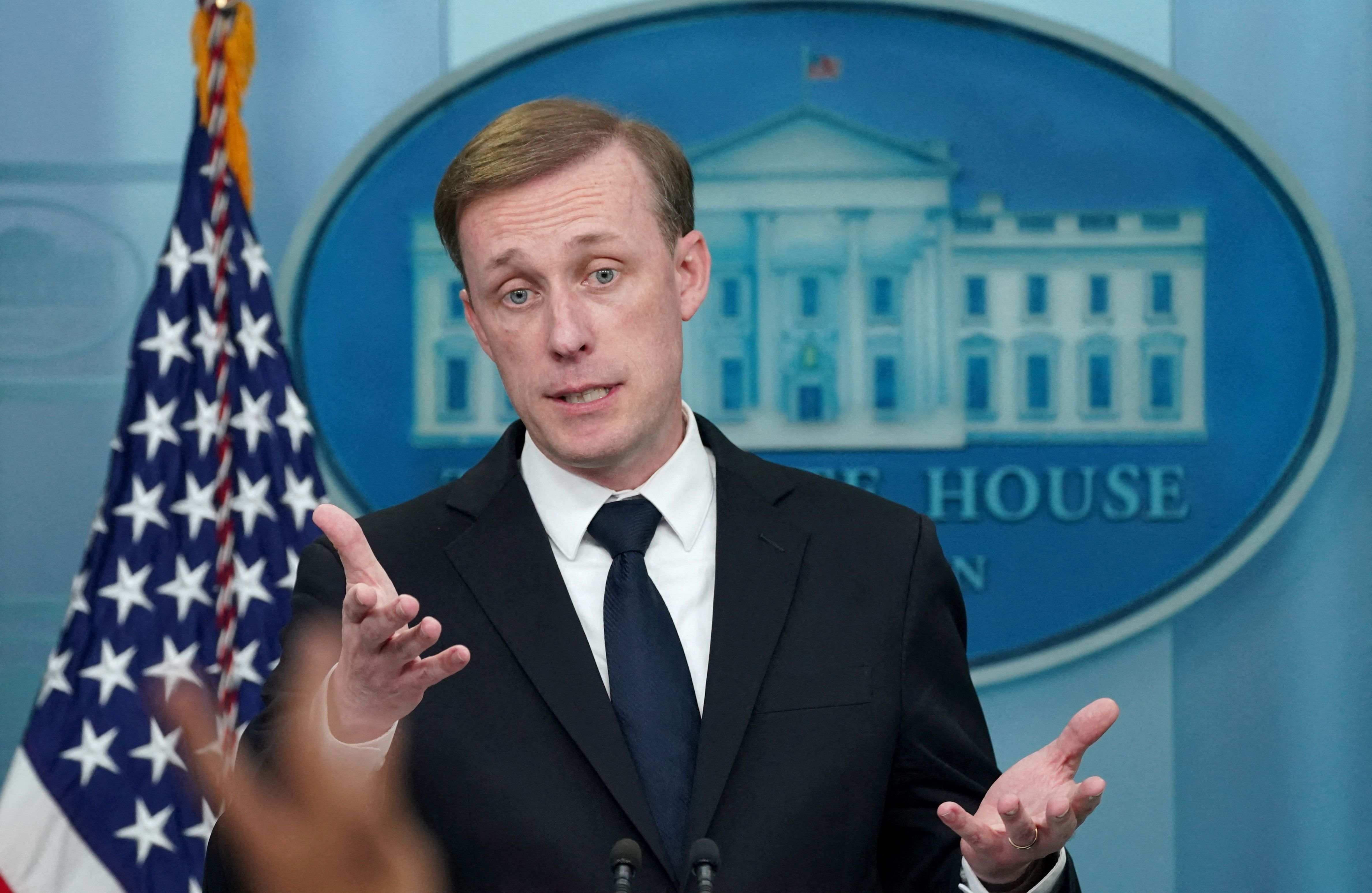 US national security adviser Jake Sullivan speaks during a press briefing at the White House in Washington, April 24, 2023.