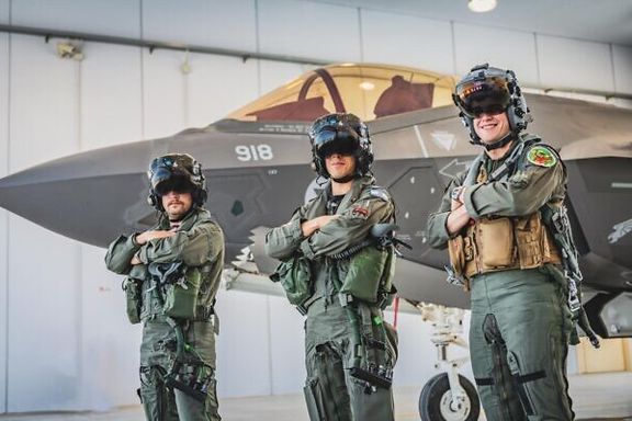 Israeli F-35 pilots next to their warplane. Undated