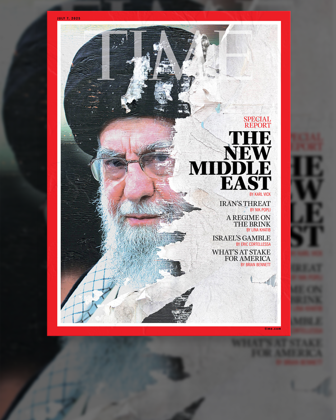 "الشرق الأوسط الجديد" على غلاف مجلة تايم مع صورة ممزقة لخامنئي