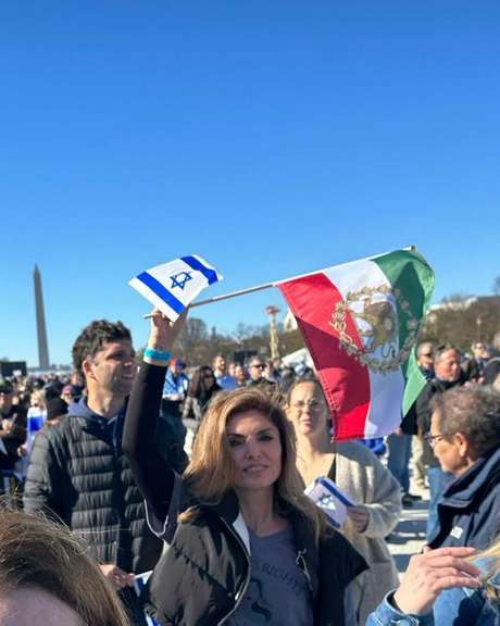 Yasmine Pahlavi, the wife of the exiled prince of Iran, during a rally in Washington on November 14, 2023