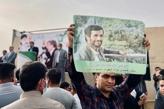 Ahmadinejad speaking in souther Iranian port city of Busheher, on May 6, 2022
