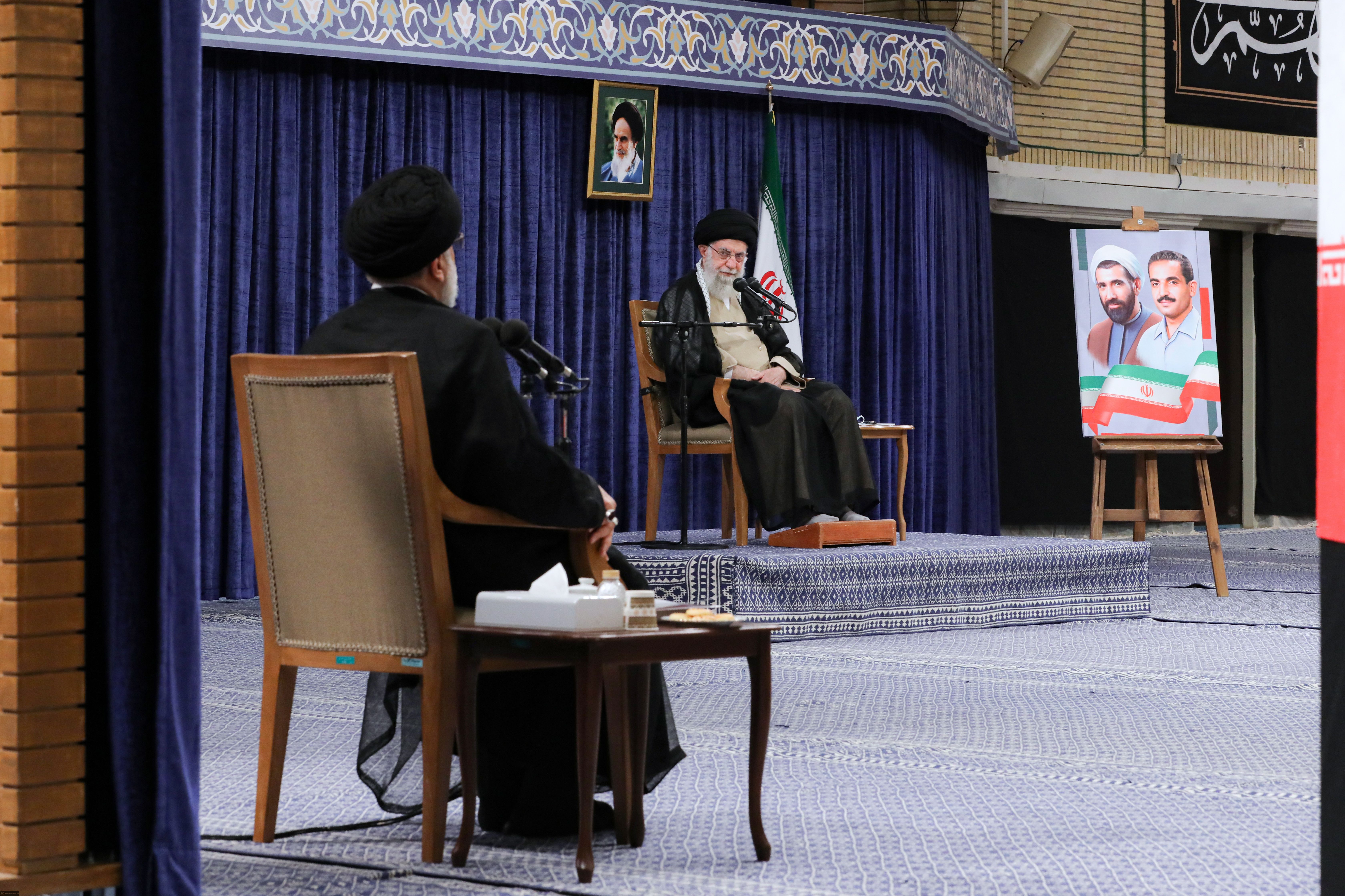 Iran’s Supreme Leader Ali Khamenei during a meeting with President Ebrahim Raisi and members of his cabinet on August 30, 2023  