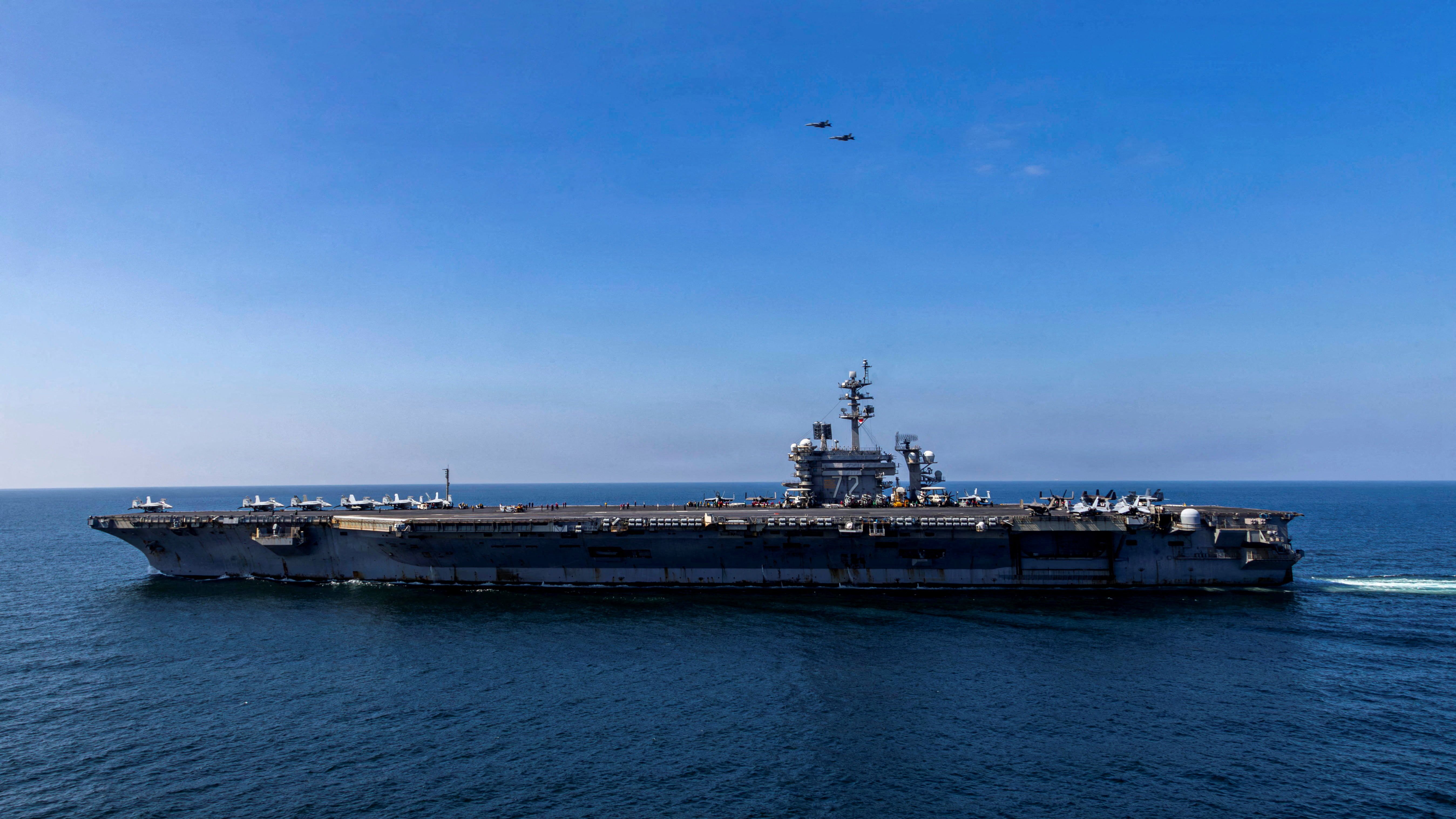 US Navy Nimitz-class aircraft carrier USS Abraham Lincoln sails in support of the Operation Epic Fury attack on Iran from an undisclosed location March 3, 2026 