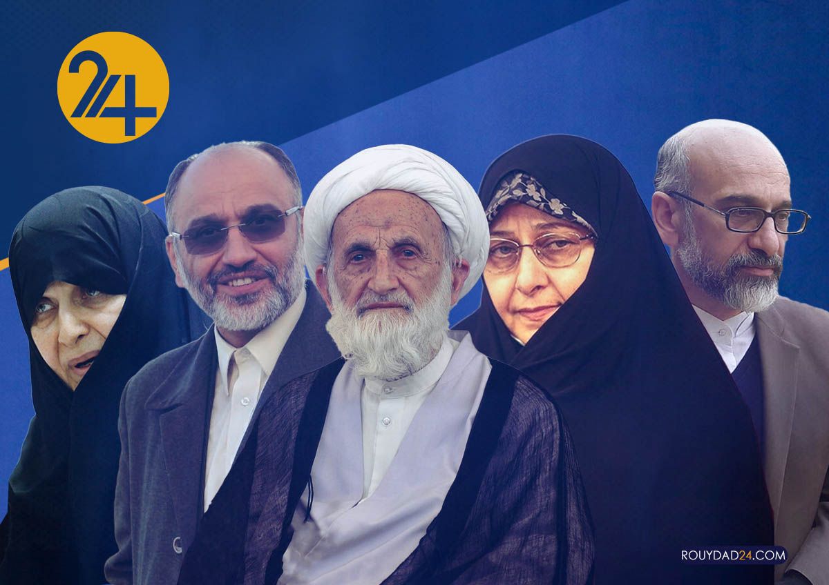 A photo montage of the Khazali dynasty with Ayatollah Khazali at foreground