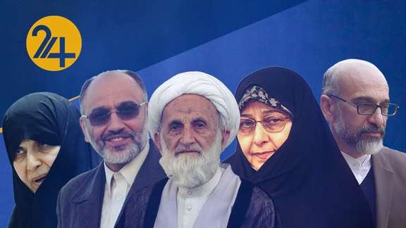 A photo montage of the Khazali dynasty with Ayatollah Khazali at foreground