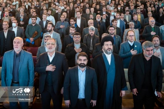 Iranian hardliners in an election gathering in Tehran in January 2024