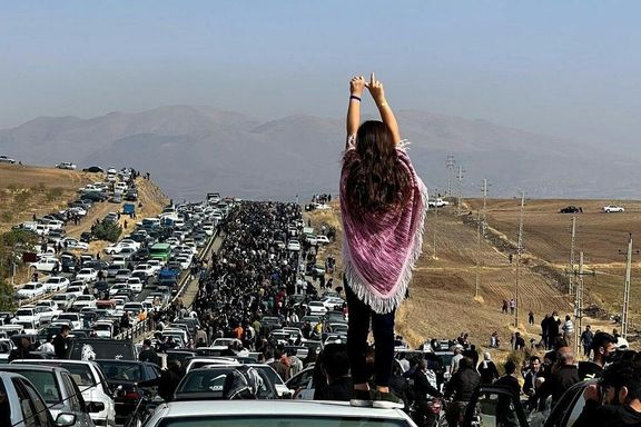 A large funeral procession for a protester killed in the Kurdish city of Saqqez. Oct. 26, 2022