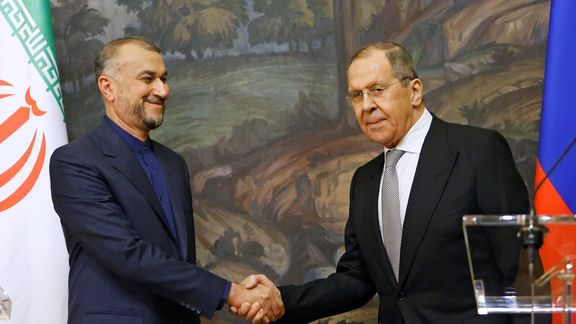 Russian Foreign Minister Sergei Lavrov (left) and Iranian Foreign Minister Hossein Amir-Abdollahian meeting on March 15, 2022