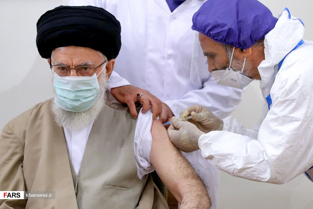 Ali Khamenei receiving what was said to be his Barakat vaccine