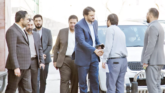Mehrdad Bazrpash seen with a group of hardliners. Undated