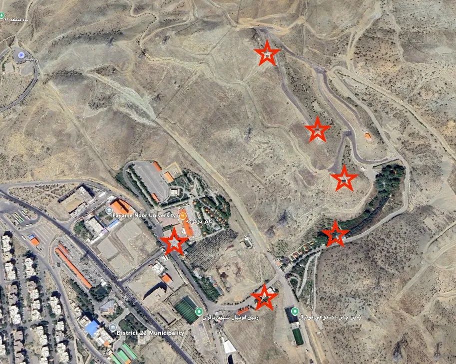 Probable missile impact area around Dokooh-eh Hall