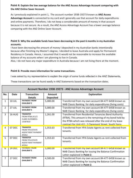 A sample page of the immigration documents of Es’hagh Ghalibaf, the son of Iran’s Parliament Speaker Mohammad Bagher Ghalibaf