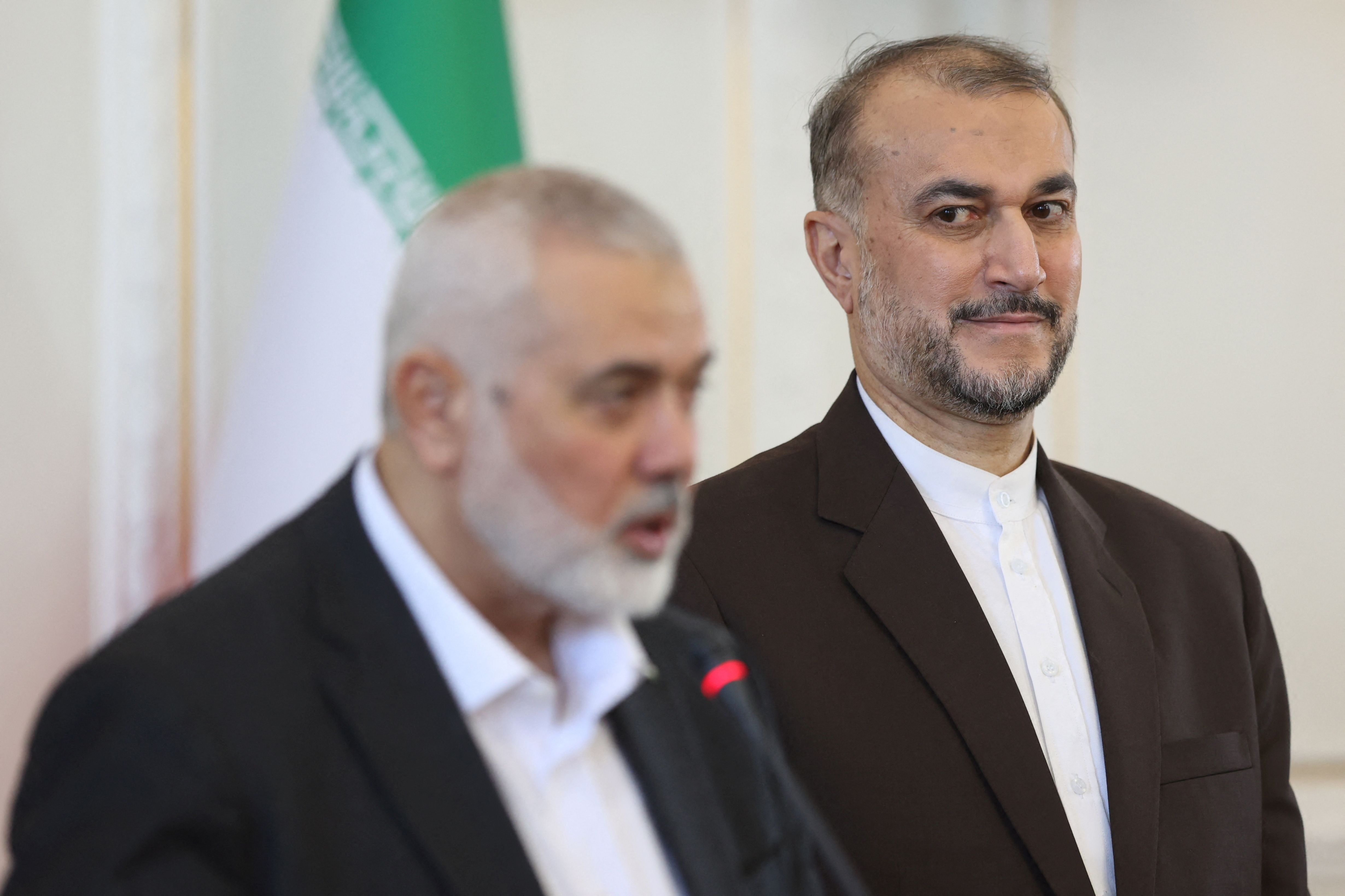 Iran's Foreign Minister Hossein Amir Abdollahian looks on during a press conference in Tehran, Iran, March 26, 2024.