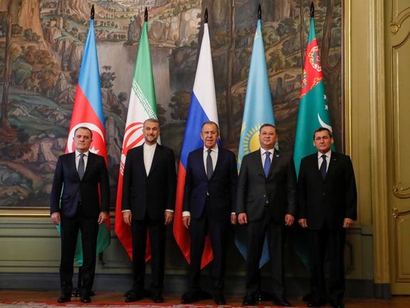 Representatives of Azerbaijan, Iran, Russia, Kazakhstan and Turkmenistan during group photo ceremony at the annual meeting of the Caspian Sea littoral states, known as the 'Caspian Five' in Moscow, Russia December 5, 2023