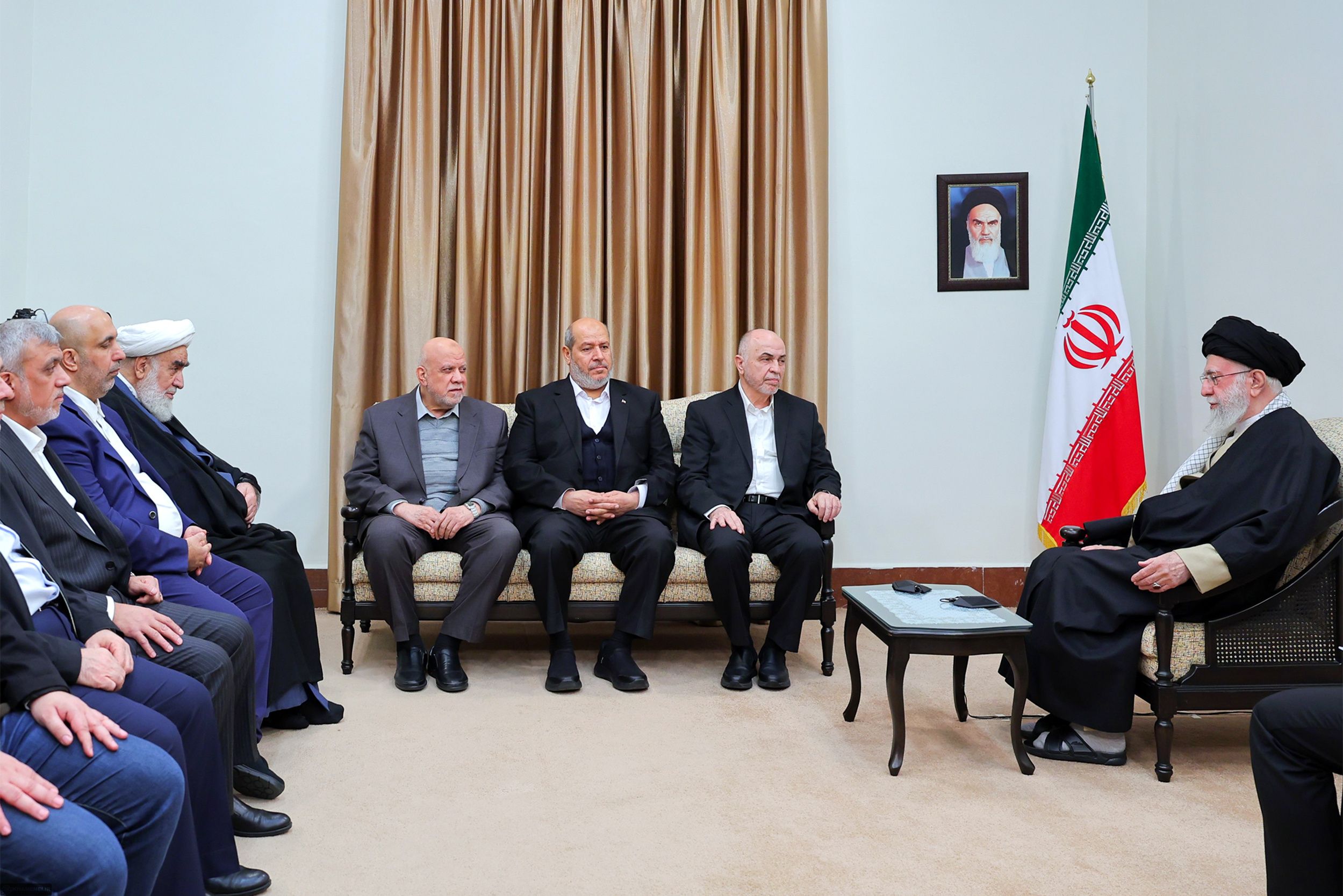Iran’s Supreme Leader Ali Khamenei during a meeting with a Hamas delegation in Tehran on February 8, 2025 