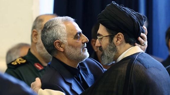 Mojataba Khamenei (R) with IRGC's Qasem Soleimani who was killed in a targeted US strike in 2020