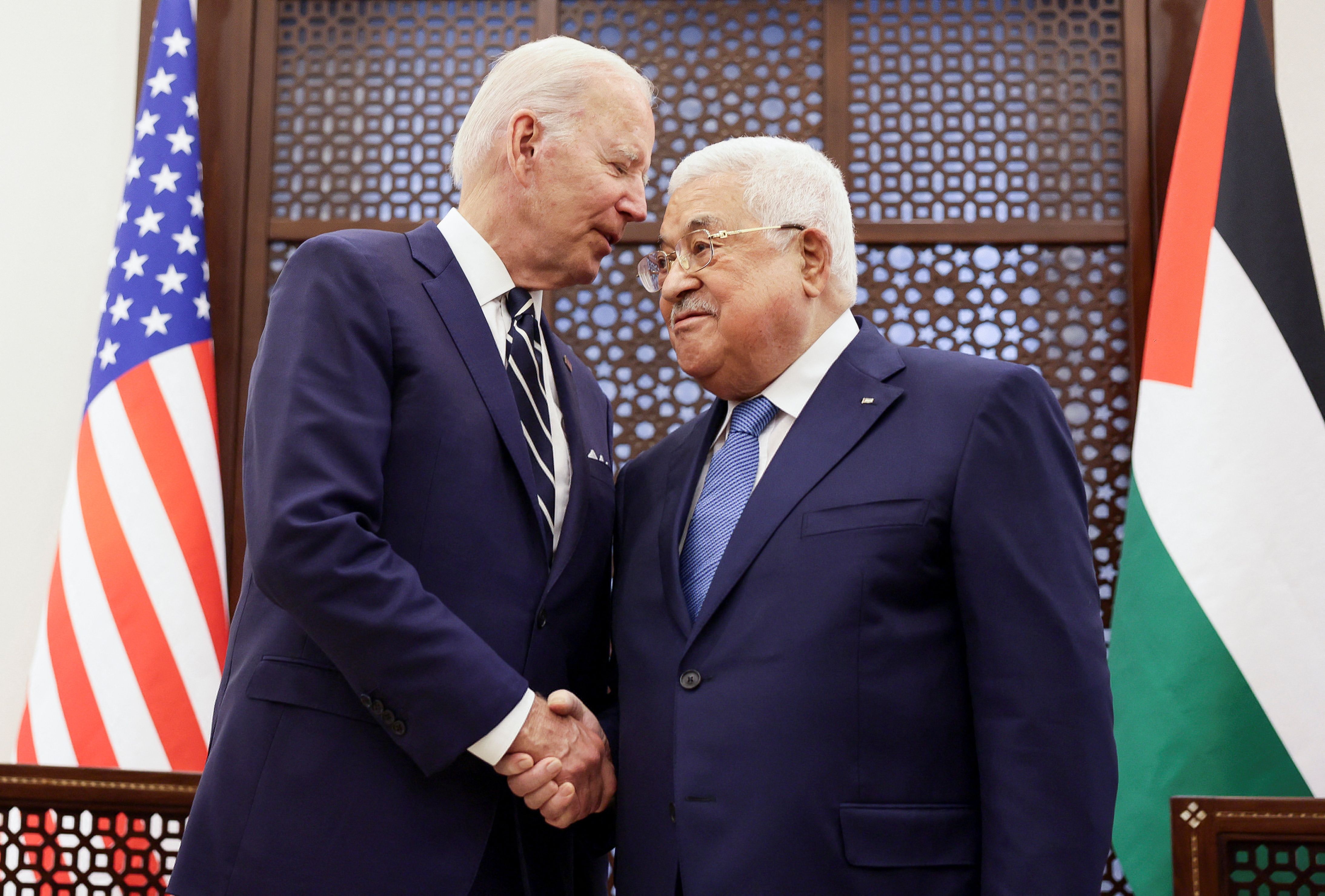 Biden meeting Palestinian leader Mahmoud Abbas on July 15, 2022