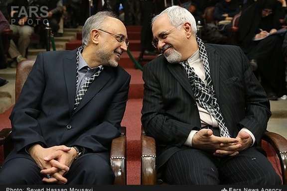 Former Iranian foreign ministers Ali Akbar Salehi (left) and Javad Zarif