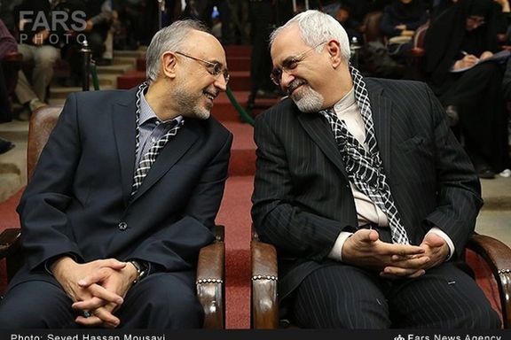 Former Iranian foreign ministers Ali Akbar Salehi (left) and Javad Zarif