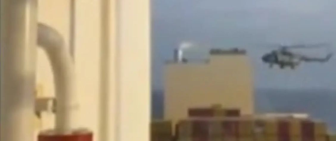 A photo, purportedly showing the seizure of  MSC Aries,belonging to London-based Zodiac Maritime shipping company, owned by Israeli billionaire Eyal Ofer. (Undated)