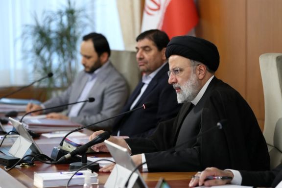 President Ebrahim Raisi (right), Vice President Mohammad Mokhber (center) and Government Spokesman Ali Bahadori-Jahromi during a cabinet meeting on May 7, 2023