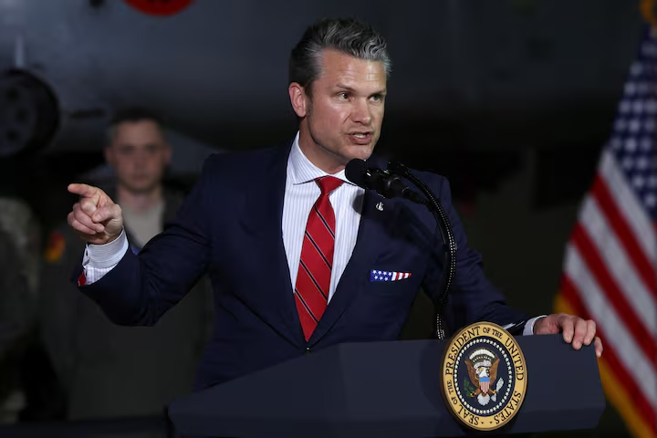 US Defense Secretary Pete Hegseth speaks during an event in Harrison Township, Michigan, US, April 29, 2025.