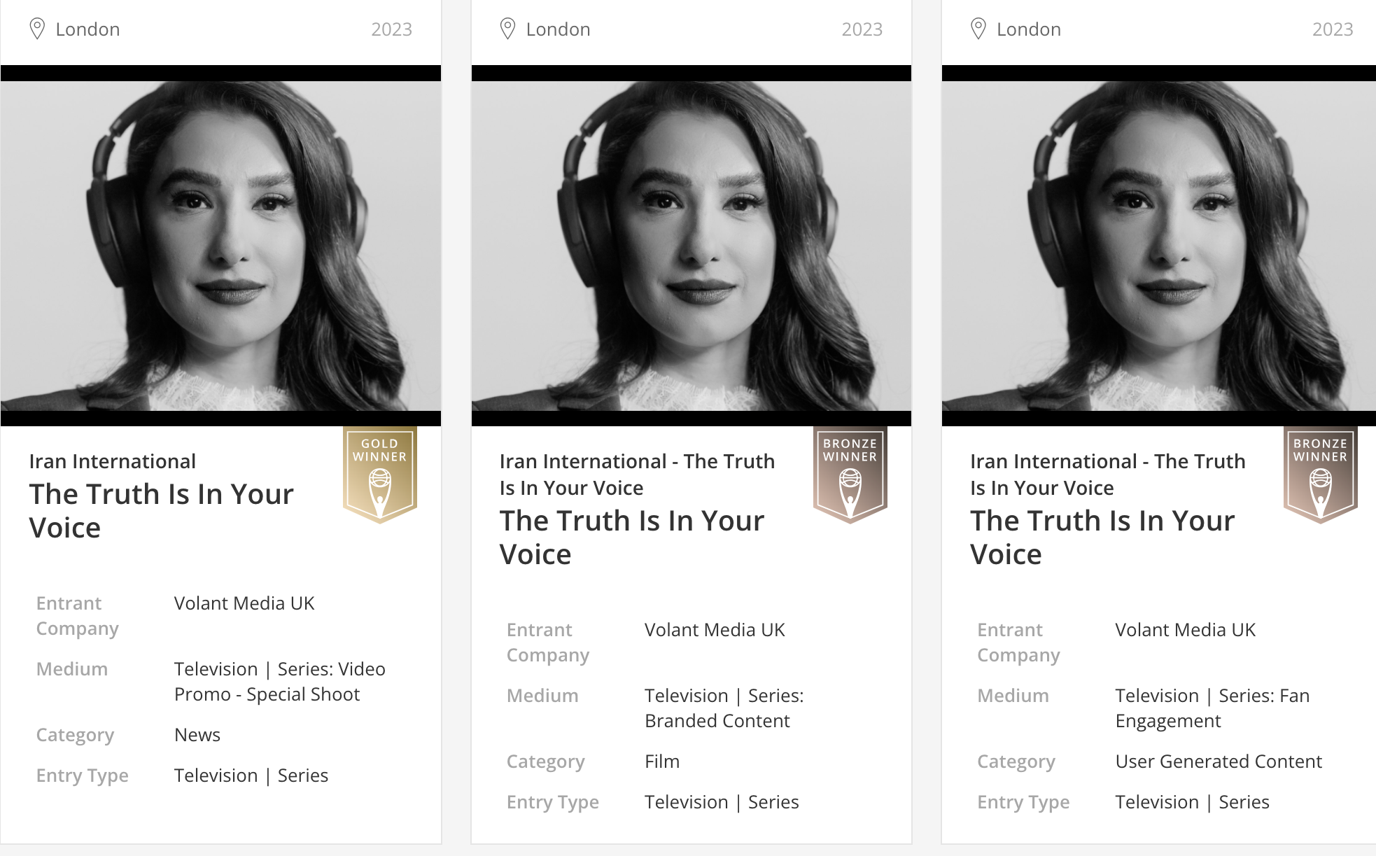 کلیپ تبلیغاتی «حقیقت در صدای توست» ایران اینترنشنال، برنده سه جایزه کلیو شد
