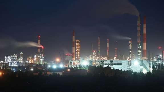 A view shows a local oil refinery in Omsk, Russia