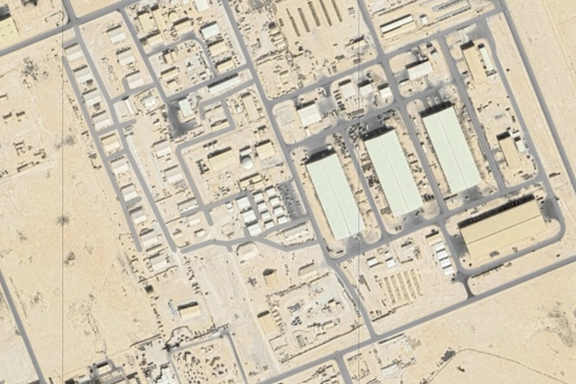 An open-source satellite image of the US airbase at Al Udeid Qatar before a 12-day Mideast war last month shows the geodesic radome housing the Air Force modernization enterprise terminal (MET).