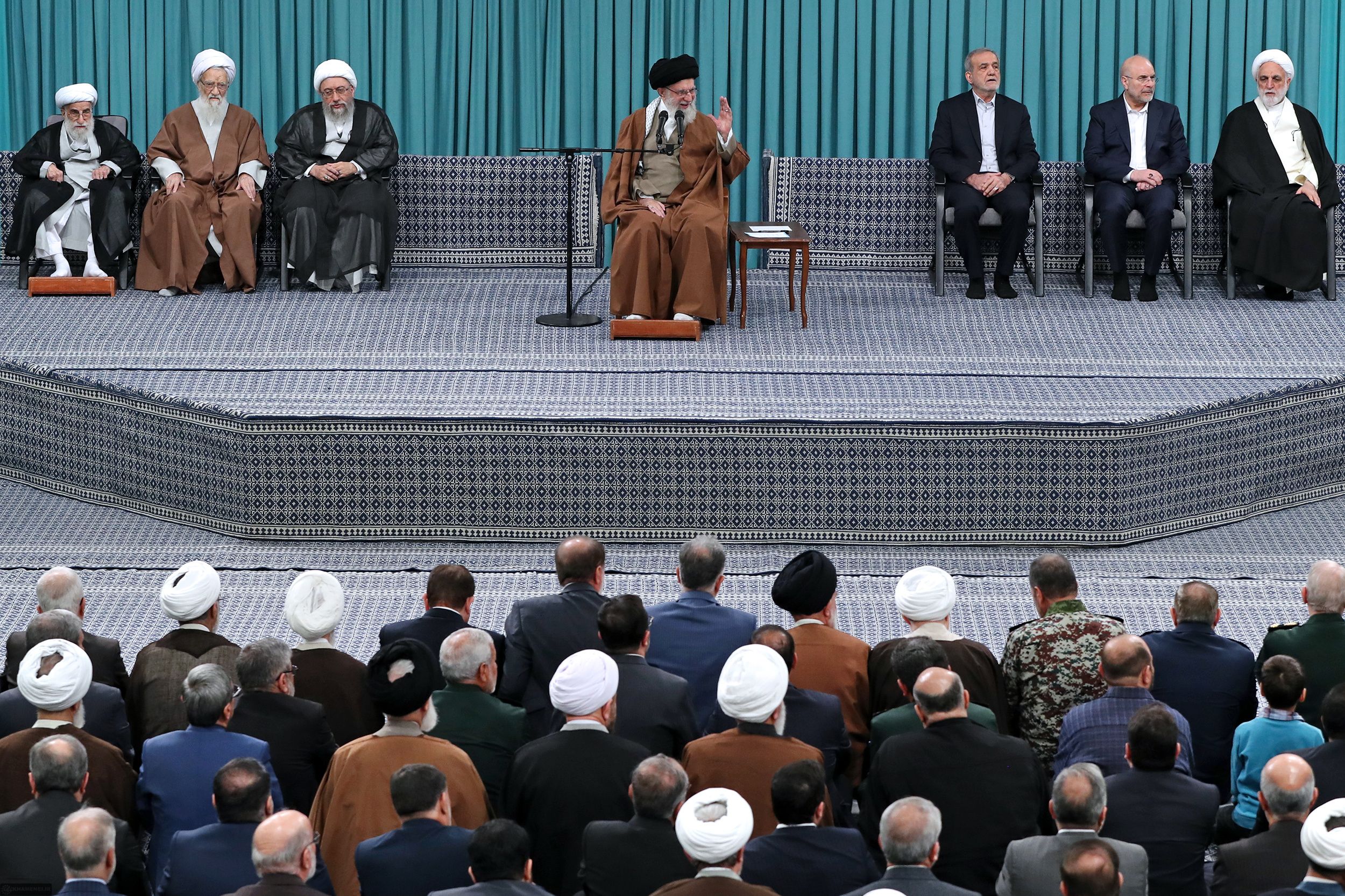 Iran's Supreme Leader Ali Khamenei (center) and senior officials during a meeting (March 2025)