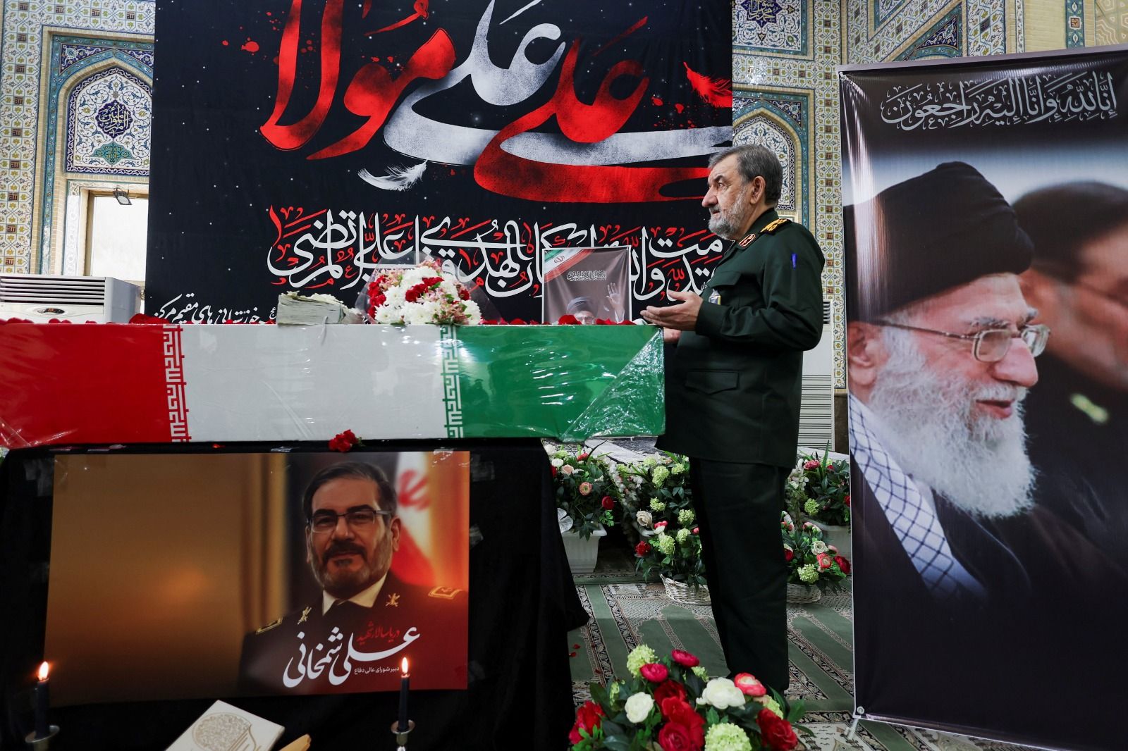 Mohsen Rezaei attends a memorial ceremony for Ali Shamkhani, a former aide to Iran’s slain Supreme Leader Ali Khamenei, in Tehran on March 14, 2026.
