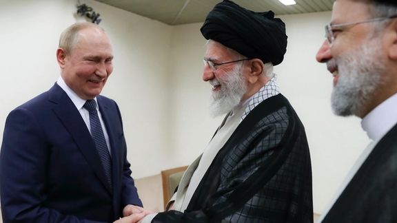 Russian President Vladimir Putin (left) during a meeting with Iran’s Supreme Leader Ali Khamenei (center) with President Ebrahim Raisi in attendance, Tehran, July 19, 2022
