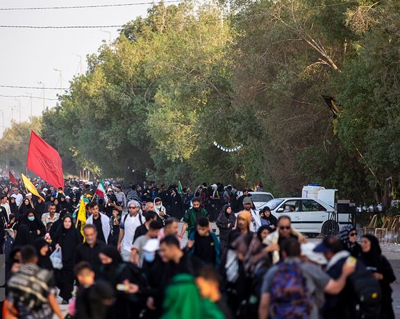 Iranian pilgrims on their way to Karbala in Iraq