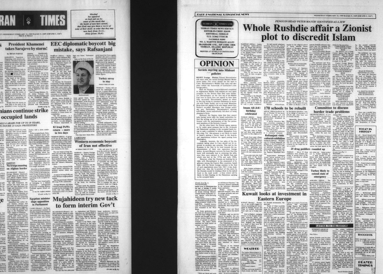 Pages of Tehran Times on Rushdie affair