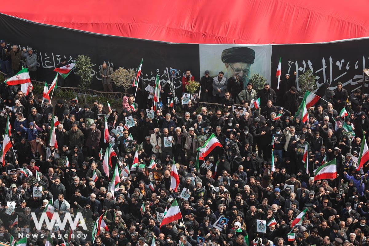 Crowds gather in a state funeral for military commanders killed in US-Israeli strikes, Tehran, Iran, March 11, 2026