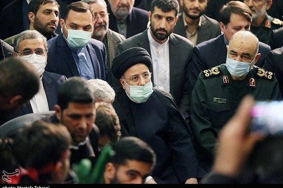 Islamic Republic’s President Ebrahim Raisi (center) among other senior officials during the third death anniversary of Ghasem Soleimani on January 3, 2023