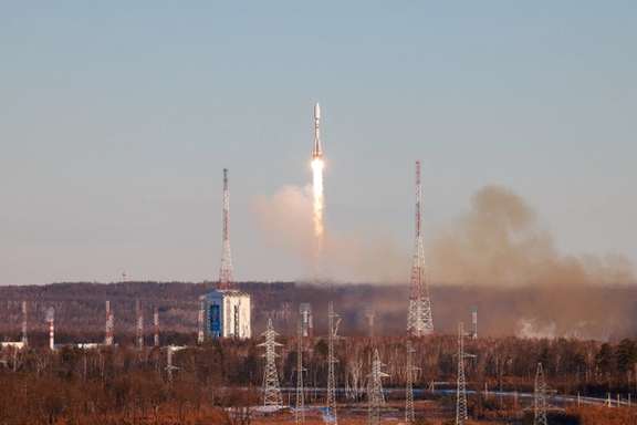A Soyuz-2.1b rocket booster with a Fregat upper stage carrying satellites blasts off from its launchpad at the Vostochny Cosmodrome in the far-eastern Amur region, Russia November 5, 2024.