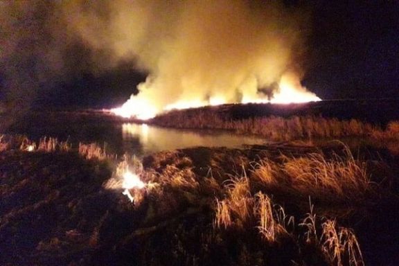 آتشسوزی در تالاب انزلی که از دوشنبه آغاز شده در بامداد چهارشنبه همچنان ادامه دارد
