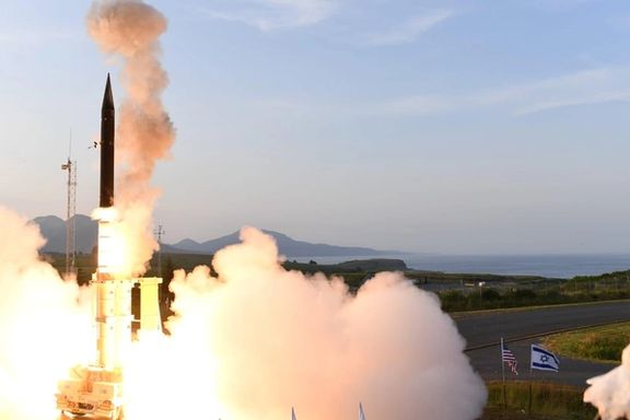 Israel's Arrow-3 ballistic missile shield is seen during a series of live interception tests over Alaska, US, in this handout picture obtained by Reuters on July 28, 2019.