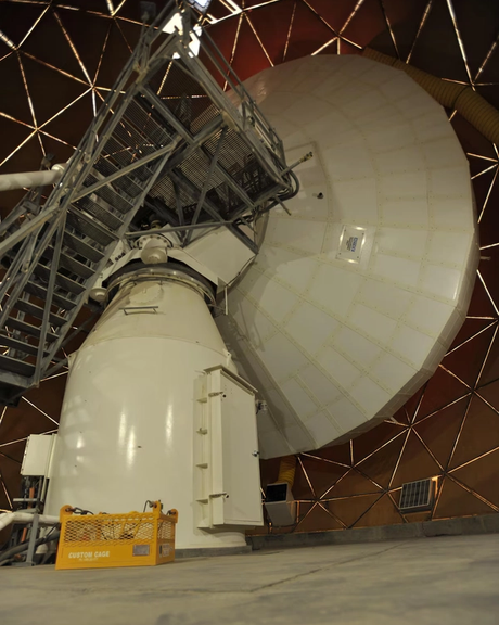 The Modernized Enterprise Terminal (MET) sits inside a radome at Al Udeid Air Base, Qatar, Jan. 21, 2016, in this US Air Force file photo.