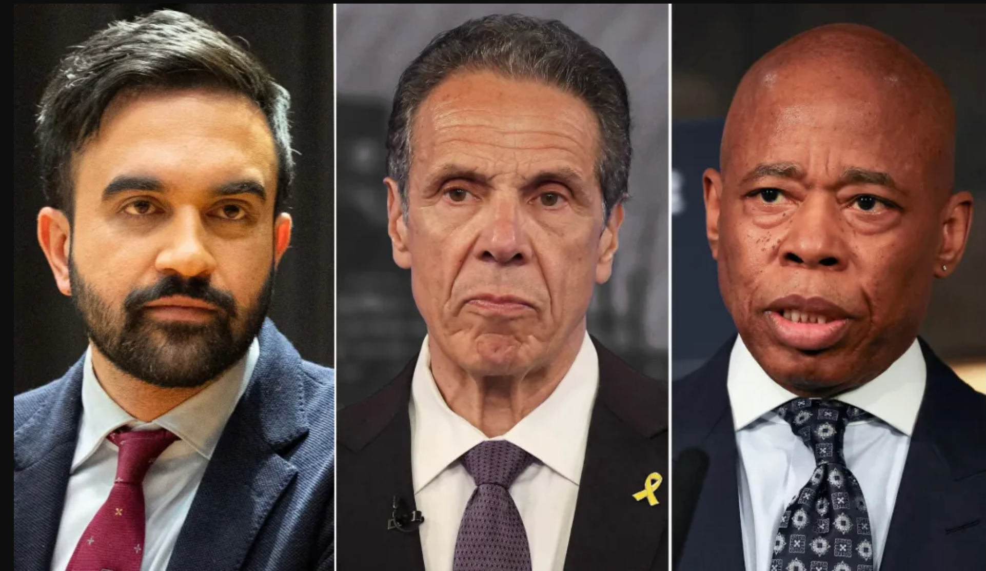 اریک آدامز (شهردار فعلی)، آندرو کومو (فرماندار سابق نیویورک) و زهران ممدانی، نامزد فعلی دموکرات‌ها