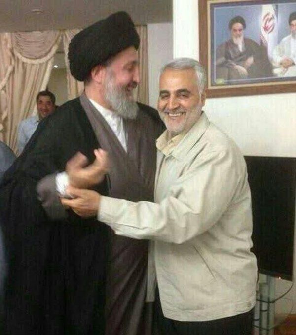 Hameed al-Hussaini, the director Iraq’s section of the Islamic Radio and Television Union, and former Quds force commander Qassem Soleimani (undated)