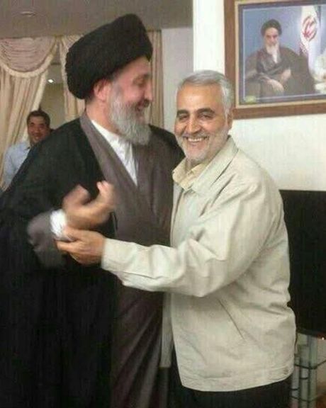 Hameed al-Hussaini, the director Iraq’s section of the Islamic Radio and Television Union, and former Quds force commander Qassem Soleimani (undated)