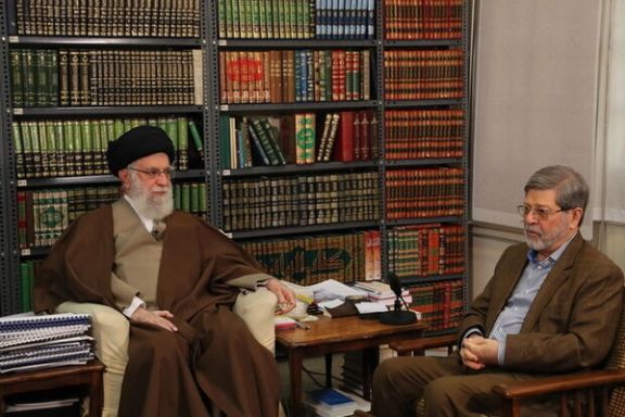 Mohammad Marandi's father with Supreme Leader Ali Khamenei in 2020